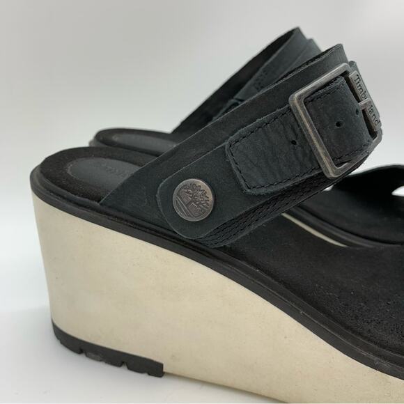 Timberland Koralyn Wedge Double Strap Sporty Buckle Sandal Black/White Size 10 - Picture 4 of 12